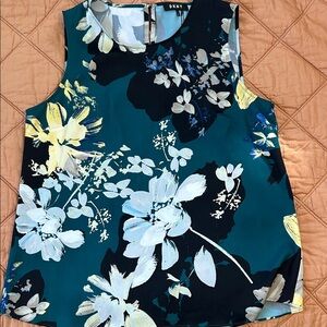 DKNY Teal and Yellow Floral Blouse